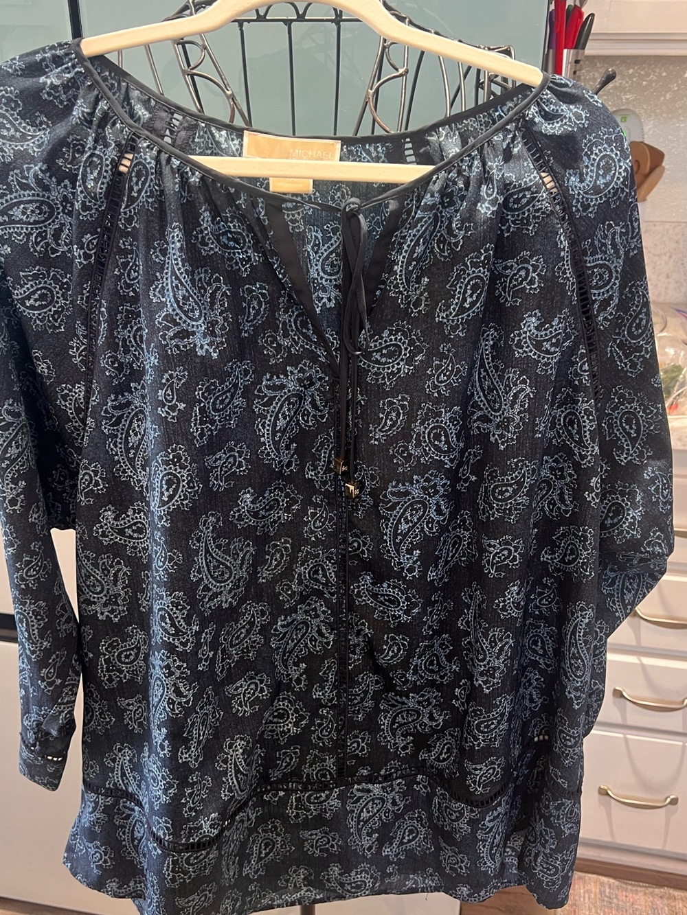 Michael Kors Teal Paisley Boho Tunic Blouse Lace Trim 1X